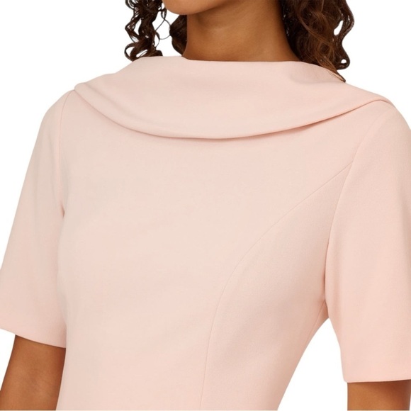 Adrianna Papell ✘ NWT Pink Elbow Sleeve Roll Neck Crepe Open Back Midi Dress - Picture 2 of 15